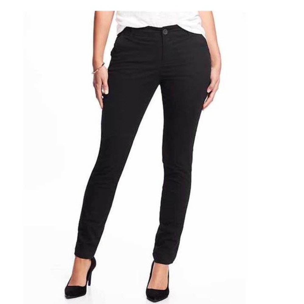 NWT Lands End Womens High Rise Elastic Back Chino Pants Black Size 6 28/29W $80